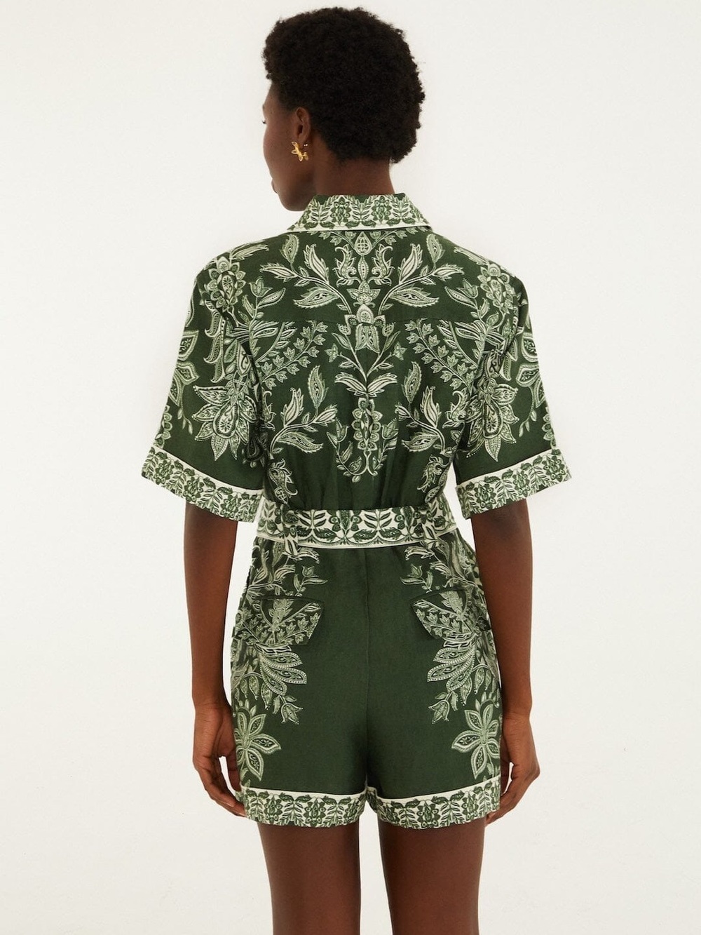 Farm Rio: MIRANDA DARK GREEN SHORT SLEEVE ROMPER - Picture 4 of 13